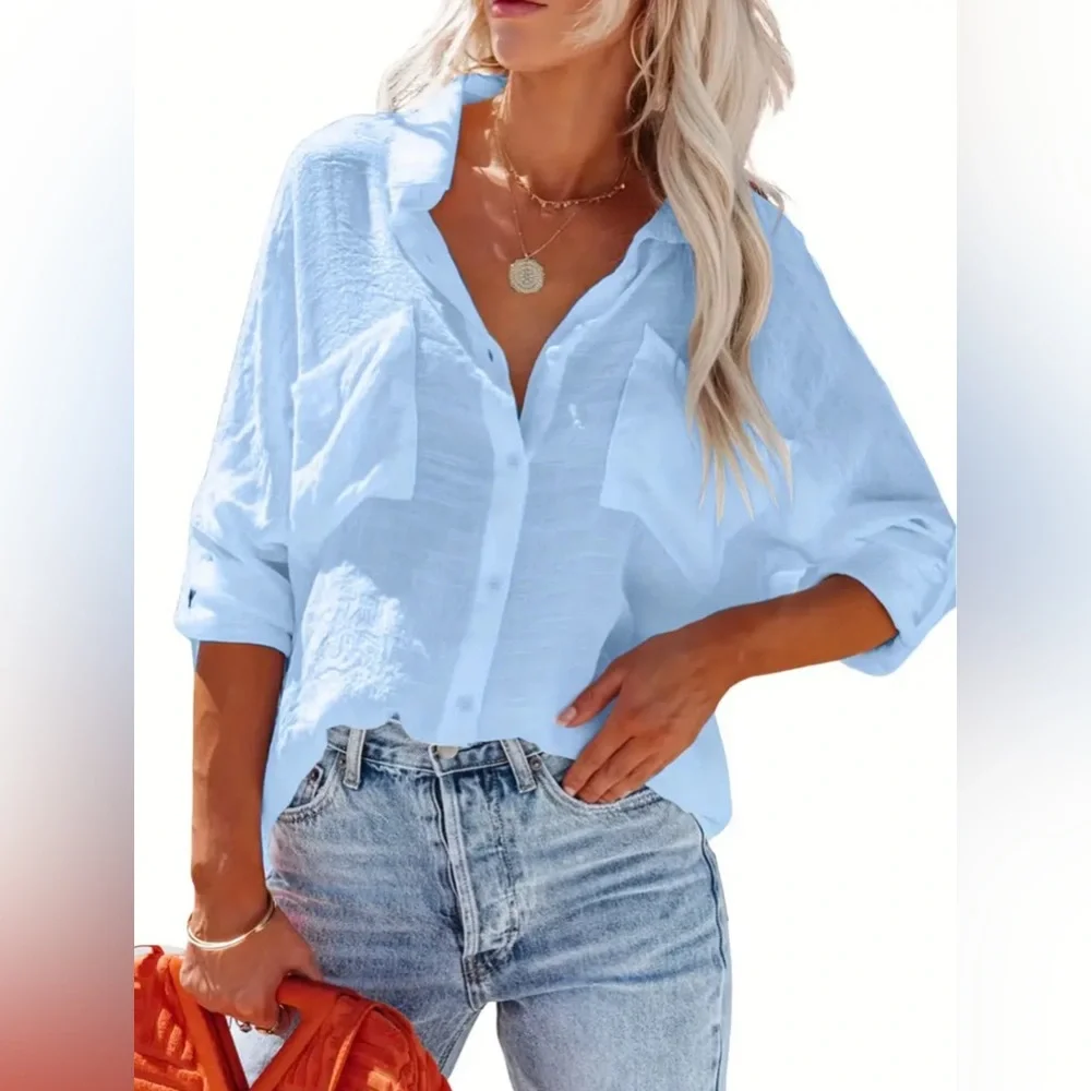 BREEZY LANE BUTTON FRONT SHIRT & COVER-UP - Picture 5 of 5